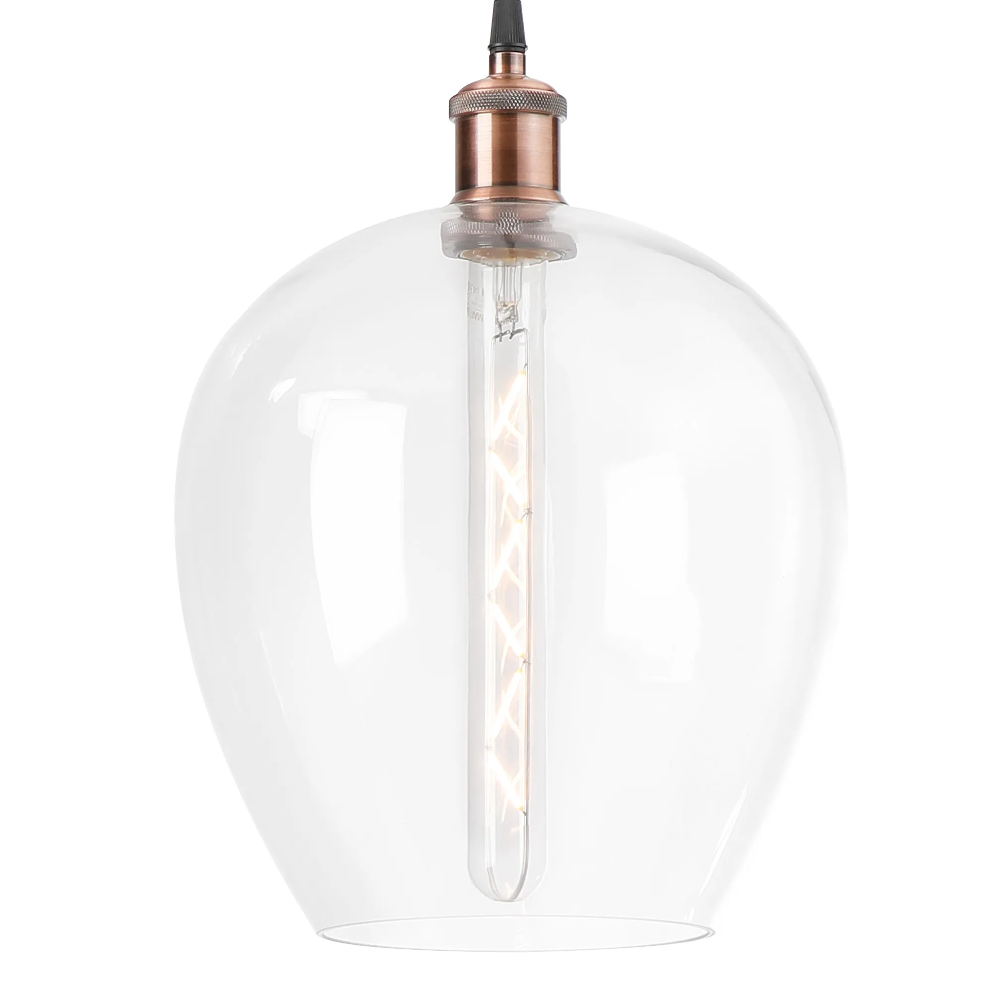 Cawdor Single Pendant, 1 Light E27, Antique Copper/Black/Clear Wine Glass DK1102  Deco Cawdor